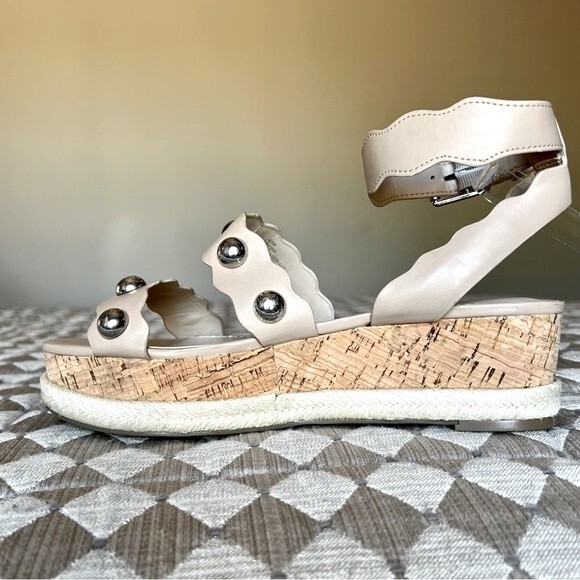Marc Fisher Faythe Silver Studded Straps Cork Soles Platform Sandals Women’s 8.5 - Picture 2 of 15